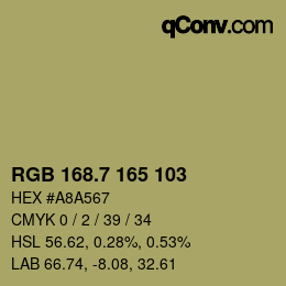 カラーコード: RGB 168.7 165 103 | qconv.com
