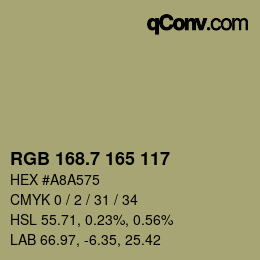 カラーコード: RGB 168.7 165 117 | qconv.com