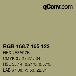 カラーコード: RGB 168.7 165 123 | qconv.com
