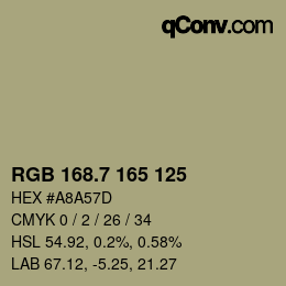 カラーコード: RGB 168.7 165 125 | qconv.com