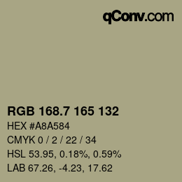 カラーコード: RGB 168.7 165 132 | qconv.com