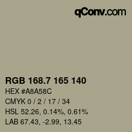 カラーコード: RGB 168.7 165 140 | qconv.com