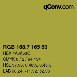 カラーコード: RGB 168.7 165 60 | qconv.com