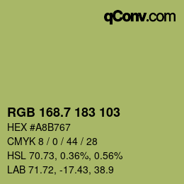 カラーコード: RGB 168.7 183 103 | qconv.com