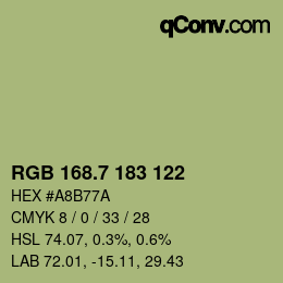 カラーコード: RGB 168.7 183 122 | qconv.com