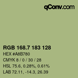 カラーコード: RGB 168.7 183 128 | qconv.com