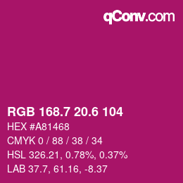 カラーコード: RGB 168.7 20.6 104 | qconv.com