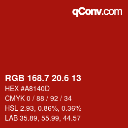 カラーコード: RGB 168.7 20.6 13 | qconv.com