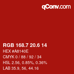 カラーコード: RGB 168.7 20.6 14 | qconv.com