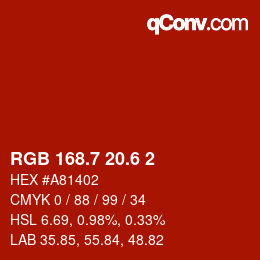 カラーコード: RGB 168.7 20.6 2 | qconv.com
