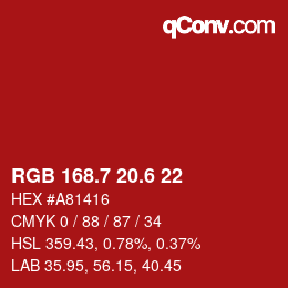 カラーコード: RGB 168.7 20.6 22 | qconv.com