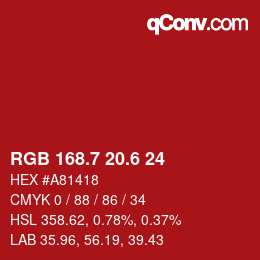 カラーコード: RGB 168.7 20.6 24 | qconv.com