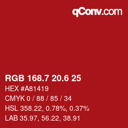 カラーコード: RGB 168.7 20.6 25 | qconv.com