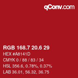 カラーコード: RGB 168.7 20.6 29 | qconv.com