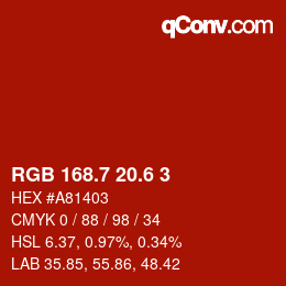 カラーコード: RGB 168.7 20.6 3 | qconv.com