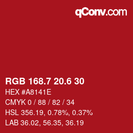カラーコード: RGB 168.7 20.6 30 | qconv.com