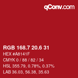 カラーコード: RGB 168.7 20.6 31 | qconv.com