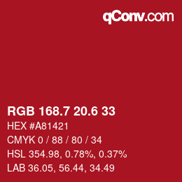 カラーコード: RGB 168.7 20.6 33 | qconv.com
