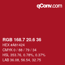 カラーコード: RGB 168.7 20.6 36 | qconv.com