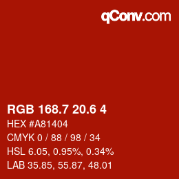 カラーコード: RGB 168.7 20.6 4 | qconv.com