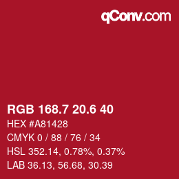 カラーコード: RGB 168.7 20.6 40 | qconv.com