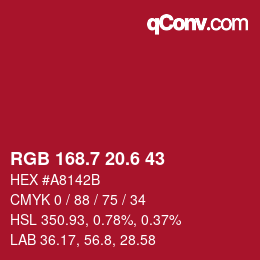カラーコード: RGB 168.7 20.6 43 | qconv.com