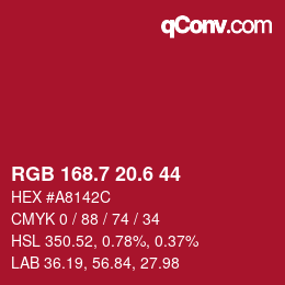 カラーコード: RGB 168.7 20.6 44 | qconv.com
