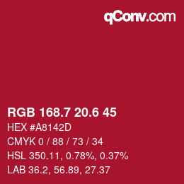 カラーコード: RGB 168.7 20.6 45 | qconv.com