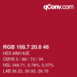 カラーコード: RGB 168.7 20.6 46 | qconv.com