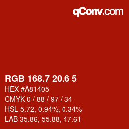 カラーコード: RGB 168.7 20.6 5 | qconv.com