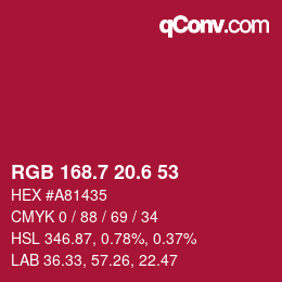 カラーコード: RGB 168.7 20.6 53 | qconv.com