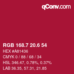 カラーコード: RGB 168.7 20.6 54 | qconv.com