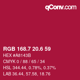 カラーコード: RGB 168.7 20.6 59 | qconv.com