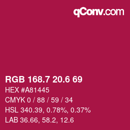 カラーコード: RGB 168.7 20.6 69 | qconv.com
