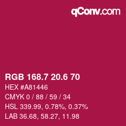 カラーコード: RGB 168.7 20.6 70 | qconv.com