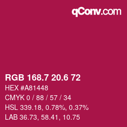 カラーコード: RGB 168.7 20.6 72 | qconv.com