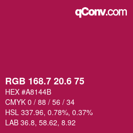 カラーコード: RGB 168.7 20.6 75 | qconv.com
