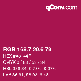 カラーコード: RGB 168.7 20.6 79 | qconv.com