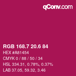 カラーコード: RGB 168.7 20.6 84 | qconv.com