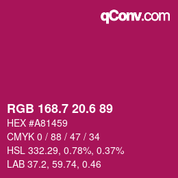 カラーコード: RGB 168.7 20.6 89 | qconv.com