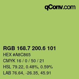 カラーコード: RGB 168.7 200.6 101 | qconv.com