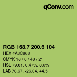 カラーコード: RGB 168.7 200.6 104 | qconv.com