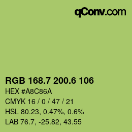 カラーコード: RGB 168.7 200.6 106 | qconv.com