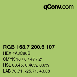 カラーコード: RGB 168.7 200.6 107 | qconv.com