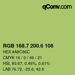 カラーコード: RGB 168.7 200.6 108 | qconv.com