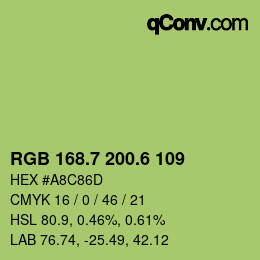 カラーコード: RGB 168.7 200.6 109 | qconv.com