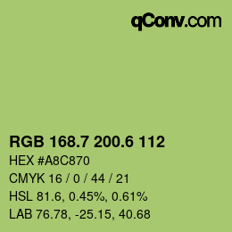 カラーコード: RGB 168.7 200.6 112 | qconv.com