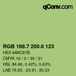 カラーコード: RGB 168.7 200.6 123 | qconv.com