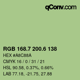 カラーコード: RGB 168.7 200.6 138 | qconv.com