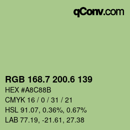 カラーコード: RGB 168.7 200.6 139 | qconv.com